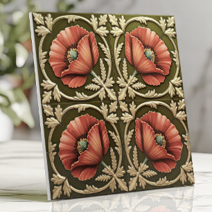 Carreau Arts and Crafts Coquelicot Rouge et Vert Olive