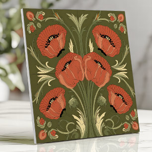 Carreau Arts and Crafts Poppy Florale sur fond vert olive