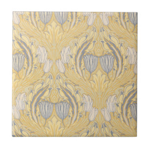 Carreau Arts and Crafts Walter Crane Bleus Tulipes Blanche