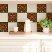 Carreau Arts et artisanat Flore de pavot sur vert olive