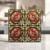 Carreau Arts et artisanat Pavot rouge et vert olive