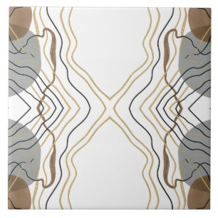 Carreau Artsy symétrique Gold Line Art Neutre gris Brown