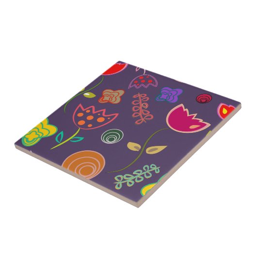 Carreau Arty moderne fleurs violettes et roses (Côté)