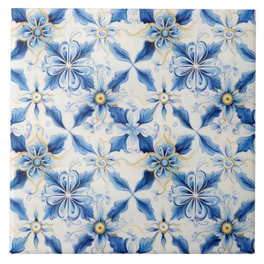 Carreau Assez bleu et jaune floral Méditerranéen orné (Devant)