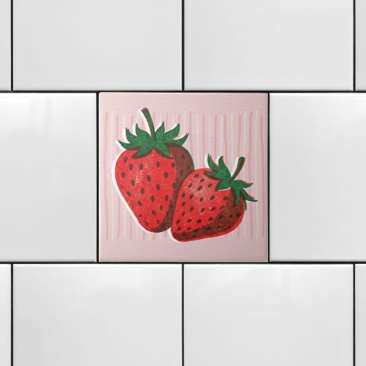 Carreau Assez Rose Risographe 2 Fraises & Rayures