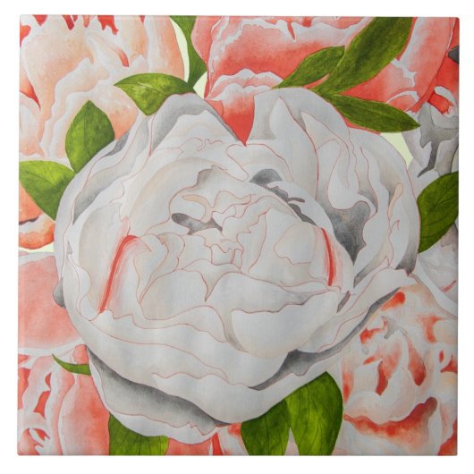 Carreau Assorted Peonies on a Ceramic Tile (E) (Devant)