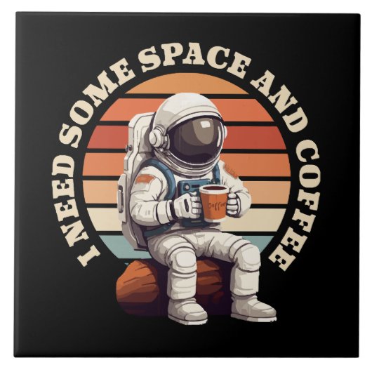 Carreau Astronaute buvant du café (Devant)