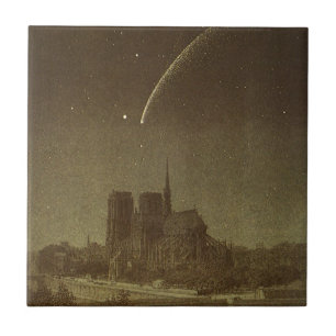 Carreau Astronomie vintage, Donati Comet sur Paris en 1858