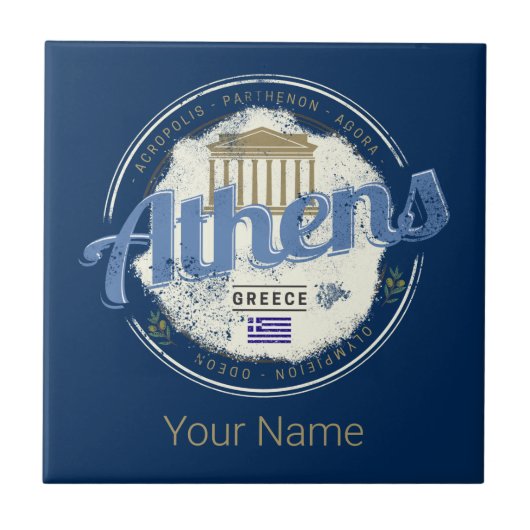 Carreau Athènes Grèce Rétro Acropole Souvenir Vintage (Devant)