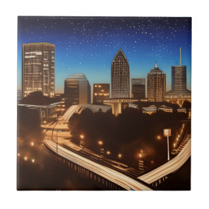 Carreau Atlanta Georgia Skyline Blue Starry Soirée étoilée
