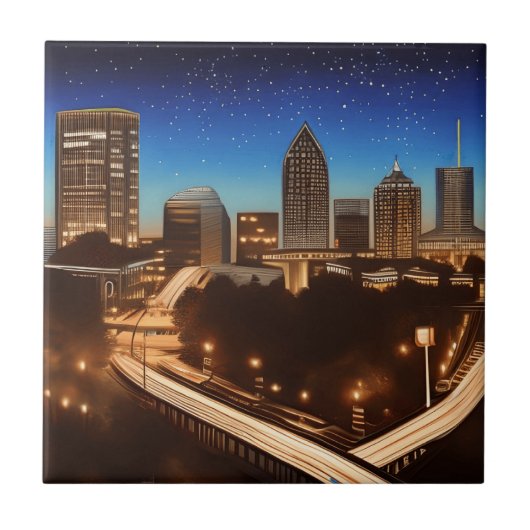 Carreau Atlanta Georgia Skyline Blue Starry Soirée étoilée (Devant)