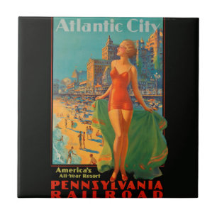 Carreau Atlantic City Beach Beauté Vintage Art