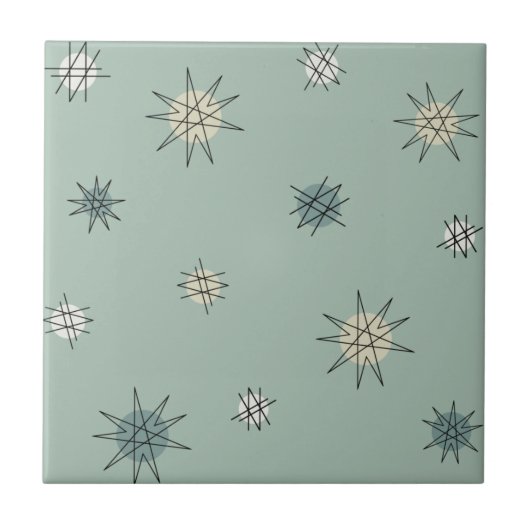 Carreau Atomic Age Starburst Planets Sage Green (Devant)
