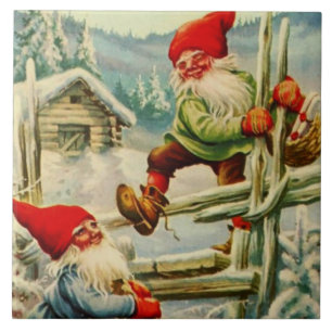 Carreau « Au-dessus de la clôture en bois » Gnomes par Jen