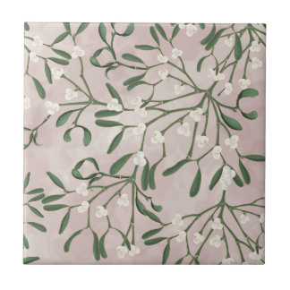 Carreau au gui avec lavis aquarelle rose tendre