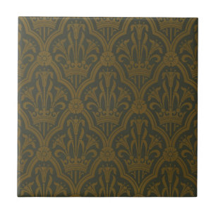 Carreau Audsley Or Vintage Gold Lily Couronne Green Damask