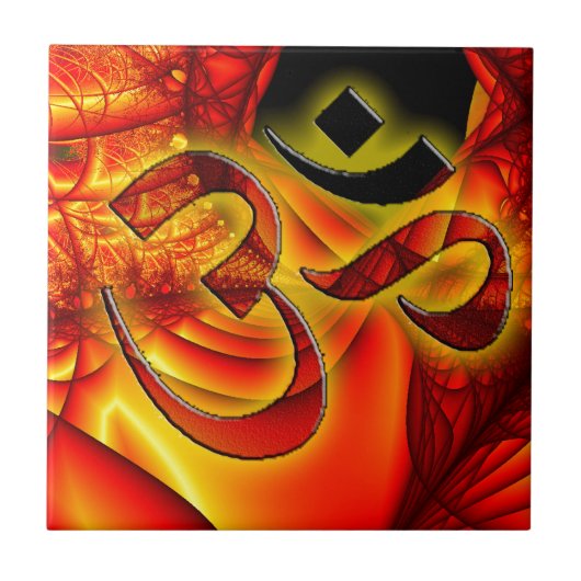 Carreau Aum OM sur la fractale rouge et jaune (Devant)