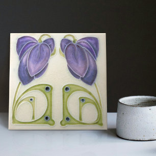 Carreau Authentique Art Nouveau John Barratt Majolica Flor
