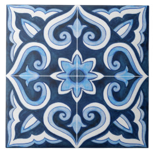 Carreau Authentique marocain bleu et blanc fait main