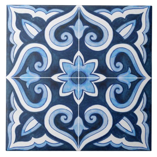 Carreau Authentique marocain bleu et blanc fait main (Devant)