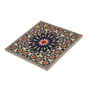 Carreau Authentique Zellij Marocain Bleu Nuit et Rouge