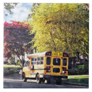Carreau Autobus Scolaire Parqué En Automne