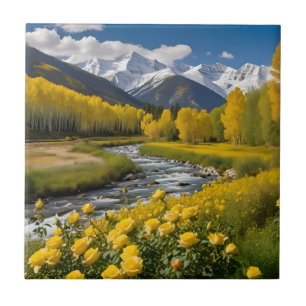 Carreau Automne Jaune Montagnes neigeuses Aspen River