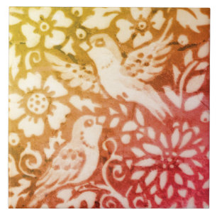 Carreau Automne Oiseau d'automne Or Corail de cuivre Feuil