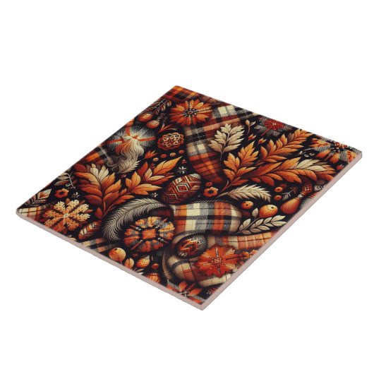 Carreau Automne Plaid Feuilles Orange Black Motif (Côté)