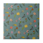 Carreau automne rose rouge fleurs et vert feuille (Devant)