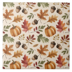 Carreau Automne Terre Orange Aquarelle Citrouille Feuille
