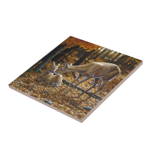 Carreau Automne Whitetail Doe et Fawn (Côté)