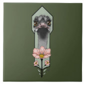 Carreau Autruche Rose Fleurs Vert Olive Art Déco (Devant)