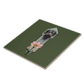 Carreau Autruche Rose Fleurs Vert Olive Art Déco (Côté)