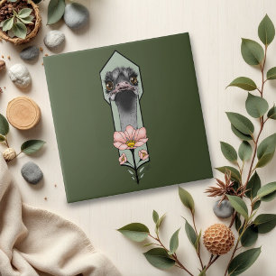 Carreau Autruche Rose Fleurs Vert Olive Art Déco