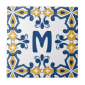 Carreau Avec 💛 initial 💙 bleu et jaune Azulejos  (Devant)