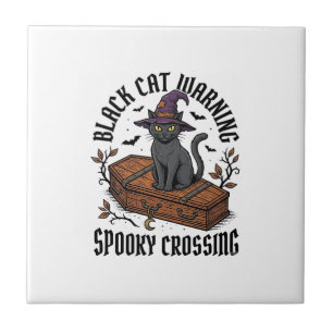 Carreau Avertissement Chat Noir Halloween Sorcière Vintage