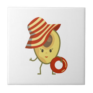 Carreau Avocado beach girl avec casquette de soleil et ann