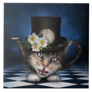 Carreau Awesome Mad Hatter Teapot Chat Conception Whimsica