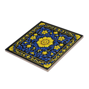 Carreau Azul Oro Flor — Azulejo Floral
