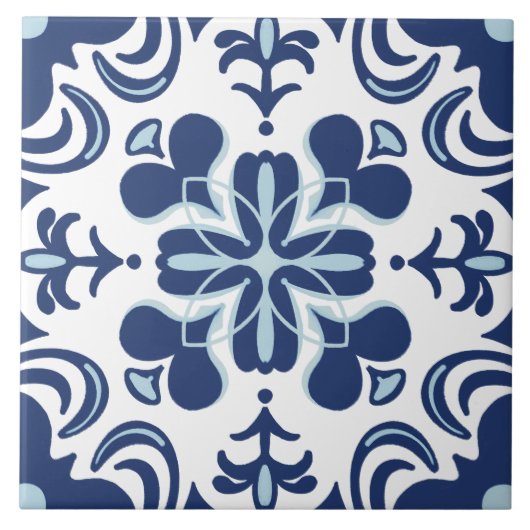 Carreau Azulejo bleu bleu blanc méditerranéen (Devant)