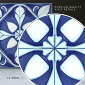 Carreau Azulejo bleu et blanc symétrique floral