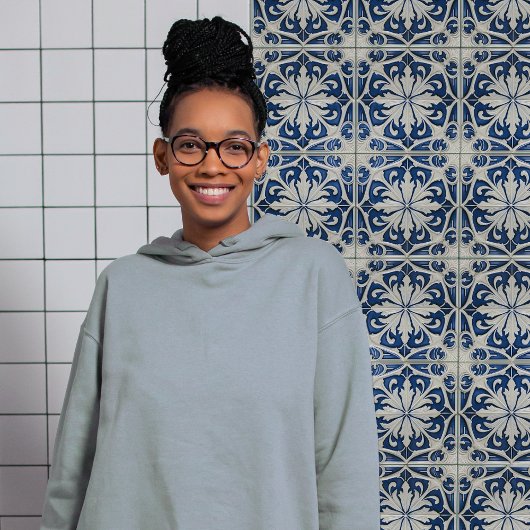 Carreau Azulejo bleu et blanc symétrique floral