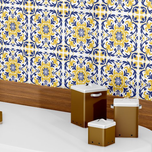 Carreau Azulejo bleu Jaune Espagnol Décor Elégant Vintage
