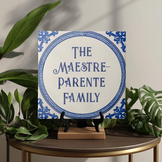 Carreau Azulejo Blue Custom House Name Plate Plaque Sign