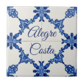 Carreau Azulejo Blue Custom House Name Plate Plaque Sign (Devant)