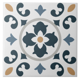 Carreau Azulejo Espagne Méditerranée bleu, blanc, brun