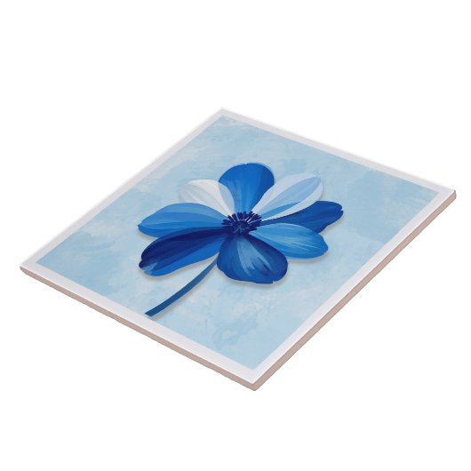 Carreau Azulejo Fleur moderne bleu et blanc (Côté)