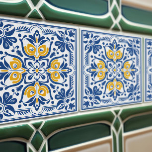 Carreau Azulejo Moderne Bleu Jaune Portugais Lisbonne