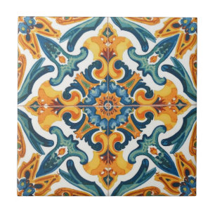 Carreau Azulejo mosaïque vintage orange et vert en gros